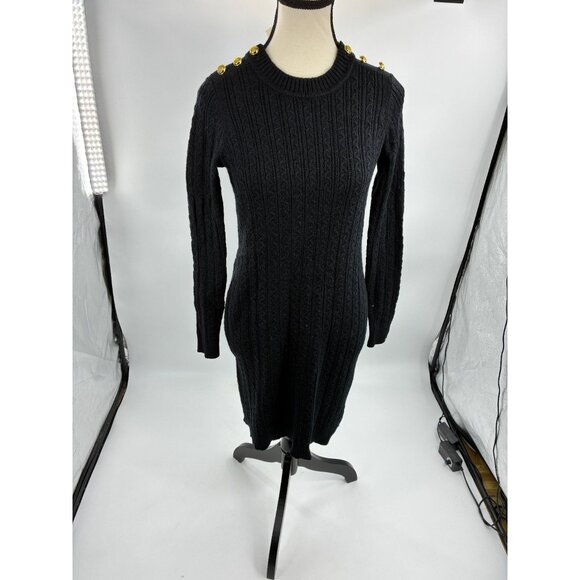 Charter Club Womens Size P Petite Black Cable Knit Long Sleeve Sweater Dress - Picture 1 of 7